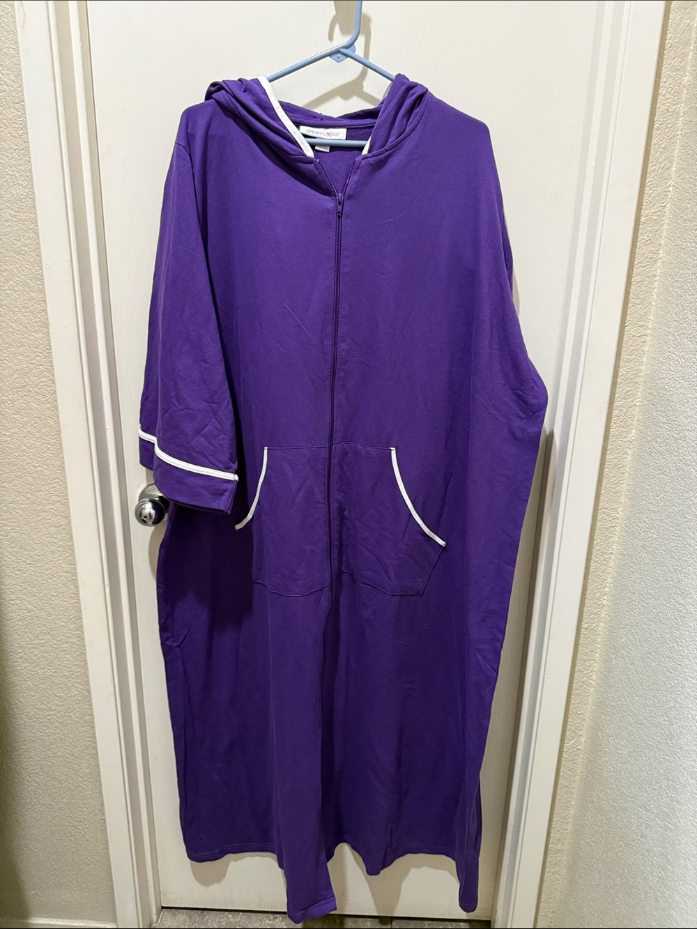 Purple Hooded Zip-Front Women's Coat with White Trim